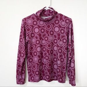 REI Purple / Burgundy Floral Turtle Neck Layering Outdoors Base Layer Large